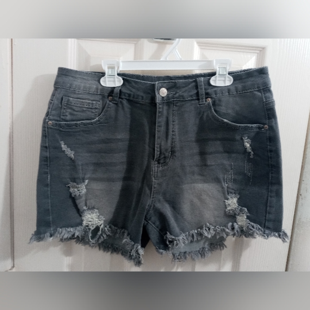 Distressed Gray Destresed Frayed Hem Denim Shorts Jeans Size XL